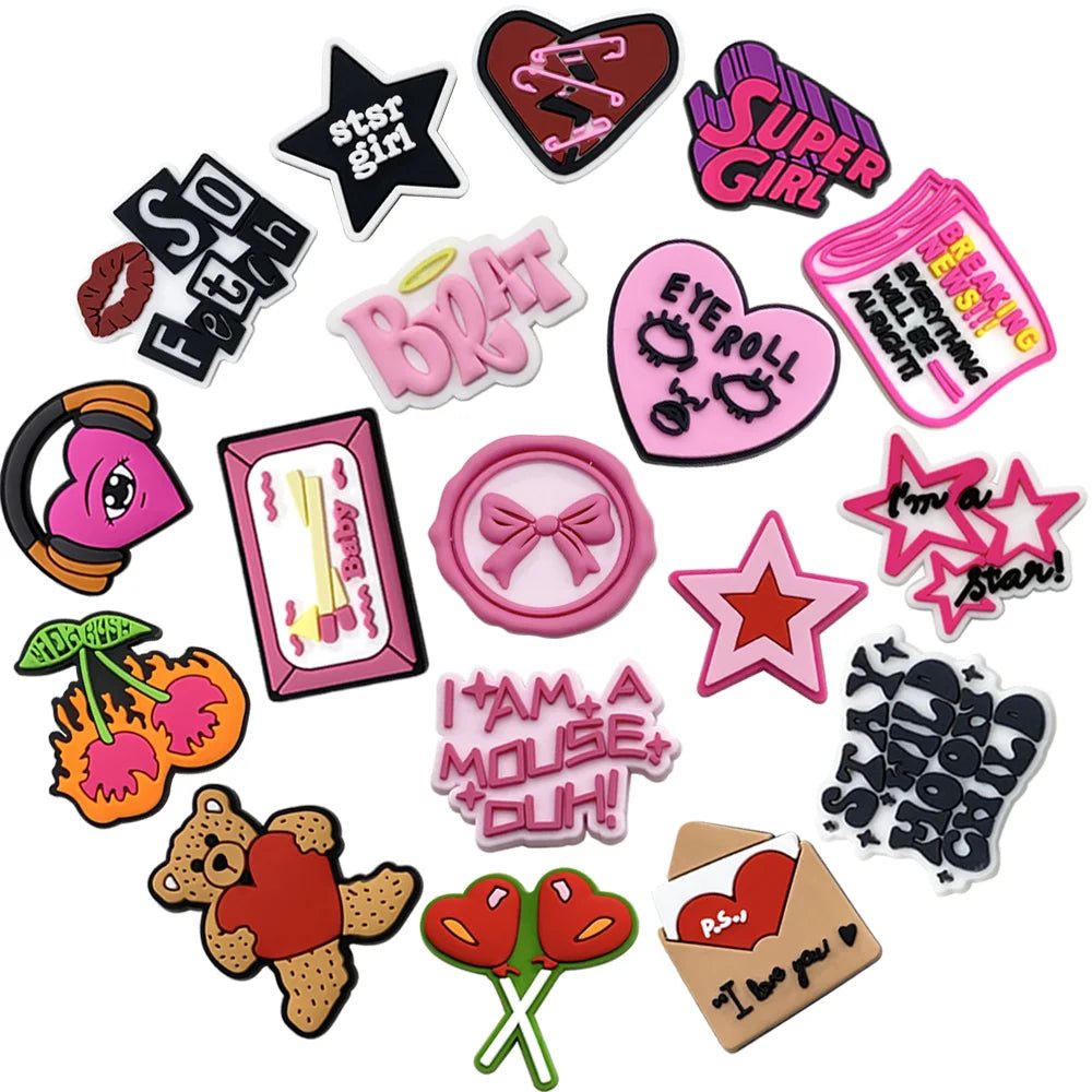 1-18Pcs Stay Wild Moon Child PVC Shoe Charms Cherry Star Woman Clogs Buckle Accessories - Pretty Espen$ive