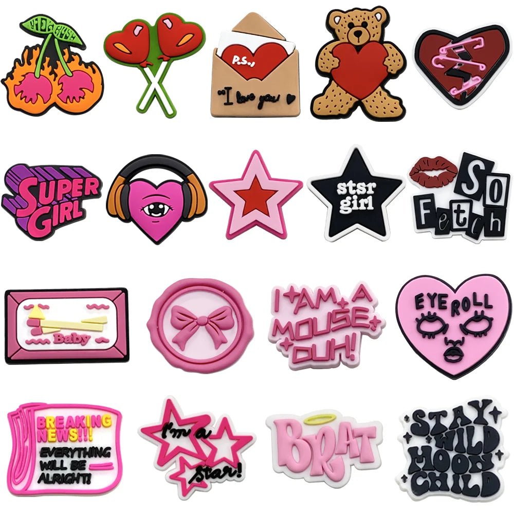 1-18Pcs Stay Wild Moon Child PVC Shoe Charms Cherry Star Woman Clogs Buckle Accessories - Pretty Espen$ive