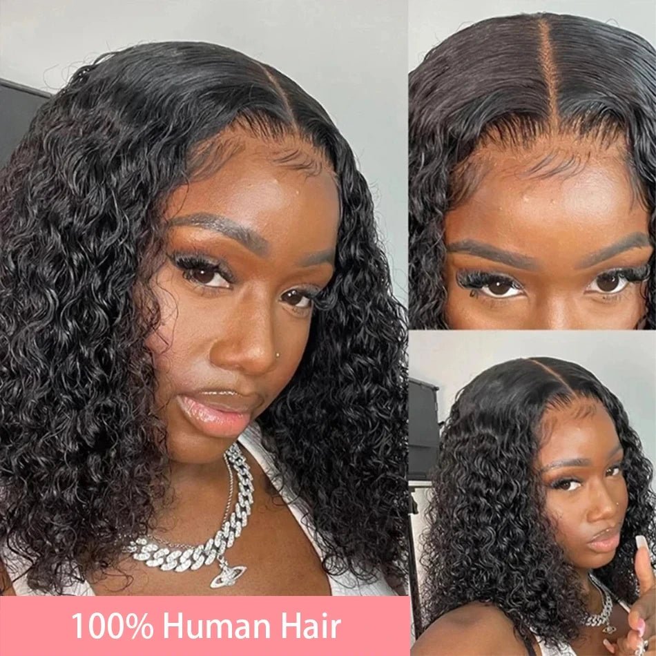 200% Density HD 13x4 Lace Jerry Curly Bob Wig 4x4 Lace Closure Loose Deep Wave Lace Front Human Hair Wig 100% Remy Human Hair - Pretty Espen$ive