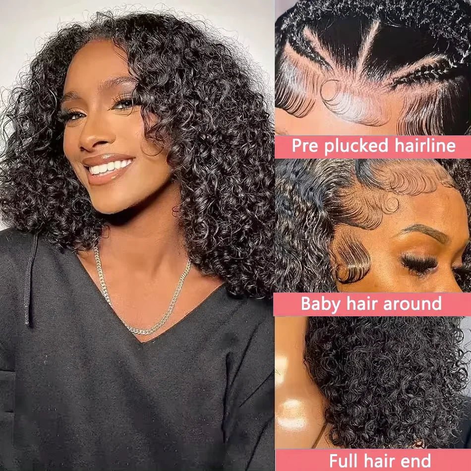 200% Density HD 13x4 Lace Jerry Curly Bob Wig 4x4 Lace Closure Loose Deep Wave Lace Front Human Hair Wig 100% Remy Human Hair - Pretty Espen$ive